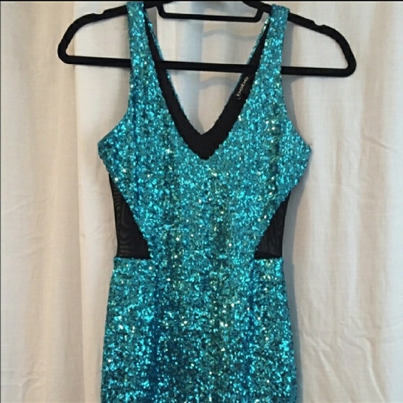 Sexy torquise and black sequence dress - Picture 2 of 2